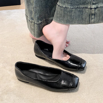 Xajzpa New Women's Genuine Leather Shoes Woman Square Toe Slip-on Loafers Casual Comfort Walk Shoes For Women Daily Outdoors Flat Shoes
